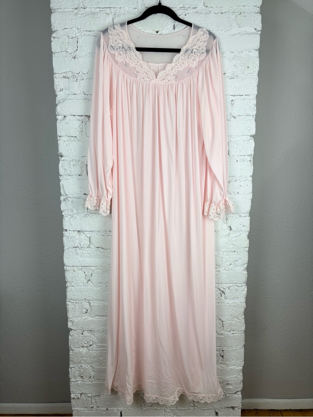 Vintage Shadowline Romantic Lace Floral Embroidered Nightgown Mumu Dress XL